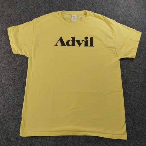 Advil Logo Promo T-Shirt Men's L Yellow Double Sided Pharma Advertising ...