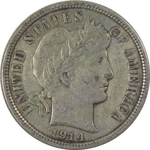 1914 Barber Dime XF EF Extremely Fine Silver 10c Coin SKU:I21113
