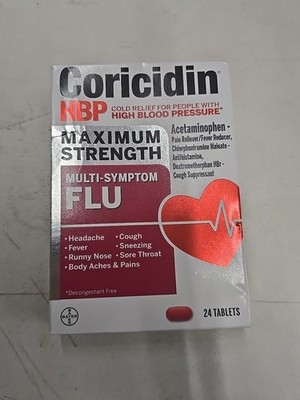 Coricidin HBP Max Strength Flu Cold Relief  24 Tablets Exp 06/2026