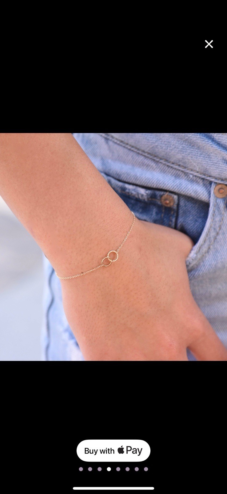 Double Circle Bracelet, 14K Solid Gold Interlocki… - image 2