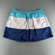 Nautica Swim Trunks Mens XL Blue Colorblock Logo Lined Drawstring Nylon