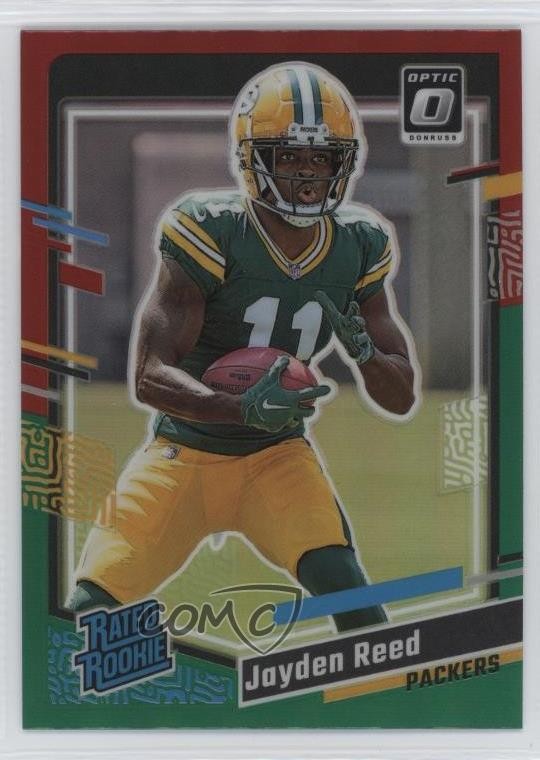 2023 Panini Donruss Optic Preview Red & Green Prizm Jayden Reed Rookie RC