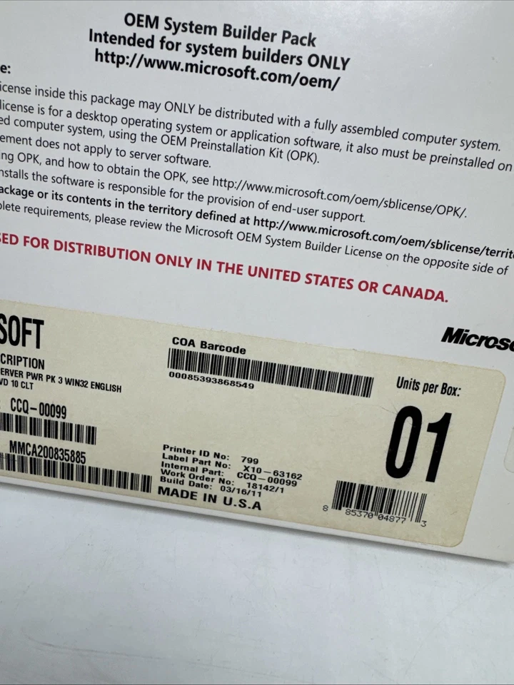 Microsoft Windows Home Server OEM System Builder Pack Made In USA X10-63162 New - Image 3 of 4