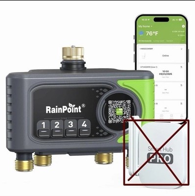 RAINPOINT WiFi Sprinkler Timer 4 Zone, Outdoor Smart Water 16 cm, Green  No Hub