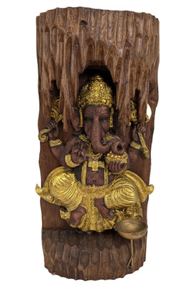 Vintage Lord Ganesha Schrein geschnitzt Holz geschnitzt Wandbehang groß 16 Zoll