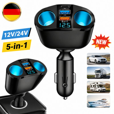 USB-C PD3.0 Auto Ladegerät 120W Zigarettenanzünder Steckdosenverteiler Dual USB