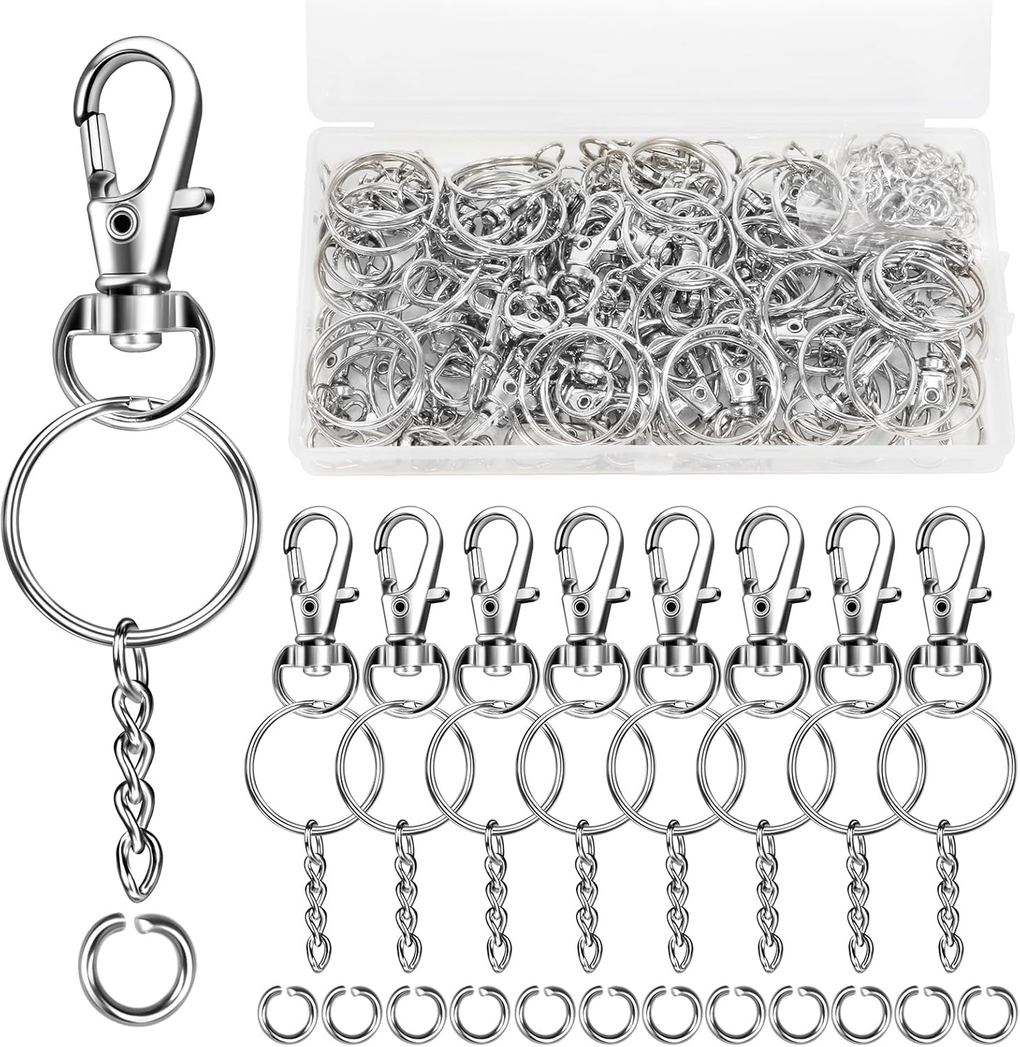 150Pcs Keyring Clips Kit Swivel Lobster Clasps Key Chain Rings Open Jump Rings (