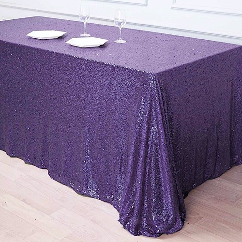 90x156" Purple SEQUIN RECTANGLE TABLECLOTH Wedding Party Catering Linens SALE - Picture 6 of 8