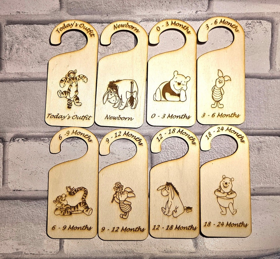8 Winnie the Pooh Wooden Baby Clothes Dividers. Nursery Hangers Gift. 