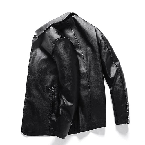 Men's Lapel Casual Slim Business Faux Leather Jacket Solid Single Breasted Coat - Bild 7 von 16