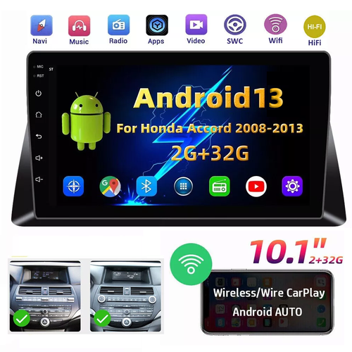 For HONDA ACCORD 8th 2008-2013 Android 13 Stereo Apple Carplay Car Radio GPS 32G - Foto 5 di 23