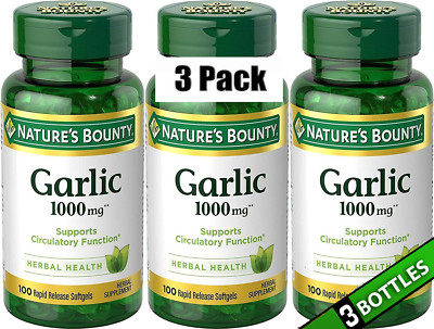 3 Bottles Odorless Garlic Extract 1000mg 300 (3x100) Softgels Heart Health Fresh