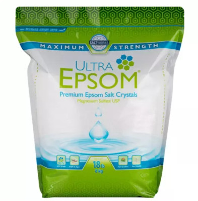 Saltworks Ultra Epsom Maximum Strength Premium Epsom Salt Crystals, 18 lb Bag