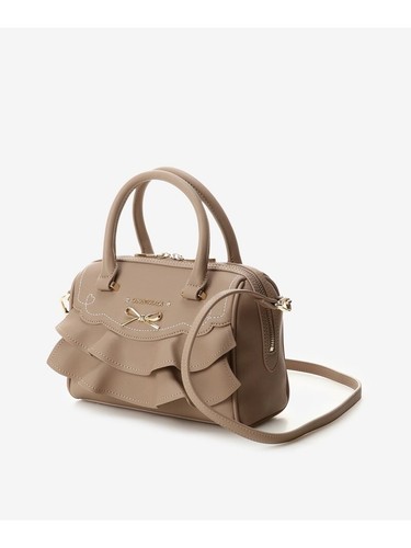 Samantha Vega Frill Ribbon 2 Way Handbag Shoulder Greige Women's New - Picture 3 of 5