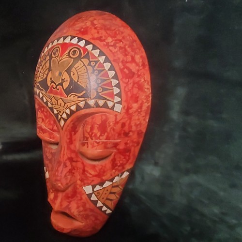 Vintage indonesischer Stamm handgefertigte Holz geschnitzte Maske Wandkunst kulturelles Dekor Vogel - Bild 3 von 7