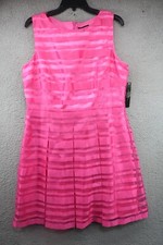 Tahari Arthur S. Levine Hot Pink Striped Tammy Dress-Size 14-New w/Tags