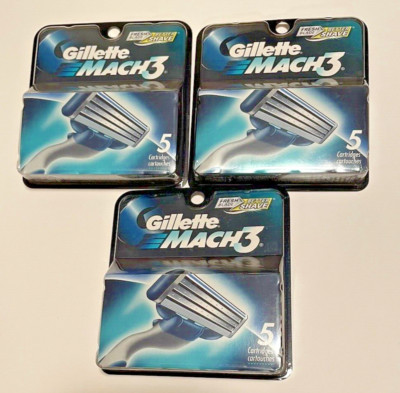 3 Packs of Gillette Mach3 Cartridge Refills - Total of 15 Cartridges