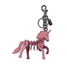 NWT COACH Unicorn Puzzle Bag Charm Keyring 23531 Pink Horse Unicorn Glitter $150