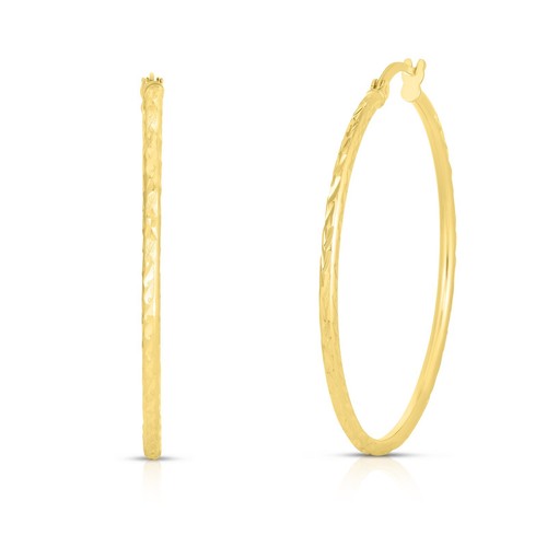 925 Sterling Silver Diamond Cut Gold French Lock Round Hoop Earrings 25MM-40MM - Picture 5 of 5