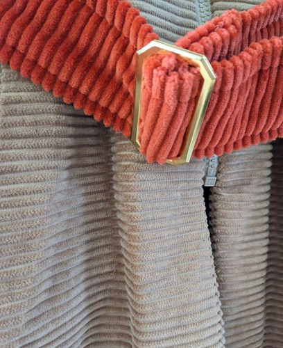 Two colour, vintage style corduroy cape - beige and orange - Picture 3 of 3