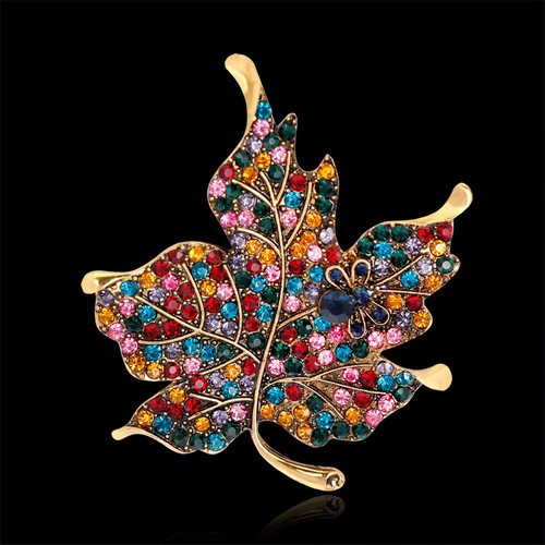 Colorful Maple Leaf Piercing Brooch Pin Collar Decor Badge Corsage Women Je-w-mx