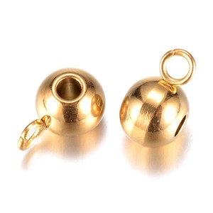 20pcs 304 Stainless Steel Bail Beads Round Smooth Hang Loop Gold Holder 2mm Hole