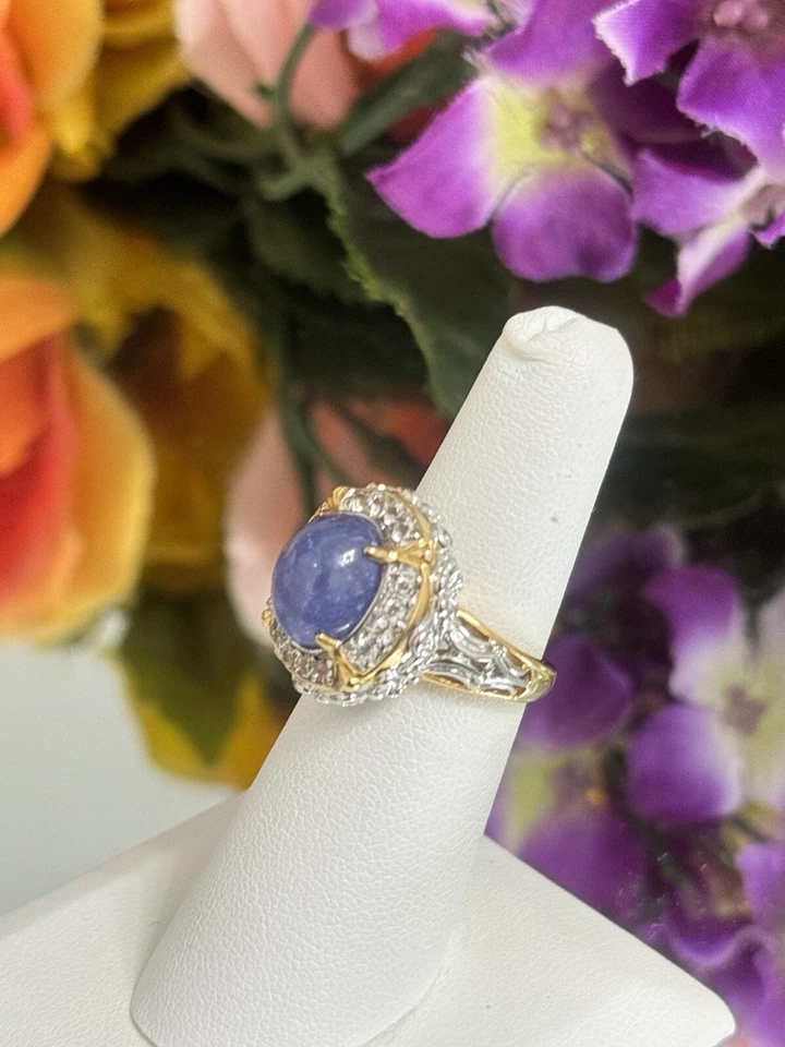 Коктейльное кольцо из чистого серебра с кабошоном танзанитом белым топазом Victoria Wieck размер 5 - Изображение 3 из 4