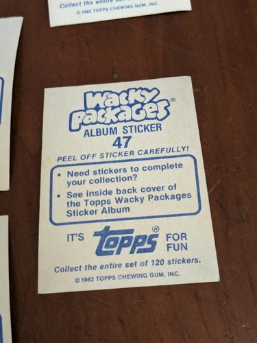 Lote de x8 pegatinas vintage 1982 Topps Wacky Packages #62 67 89 95 23 25 y x2 47 - Imagen 19 de 21