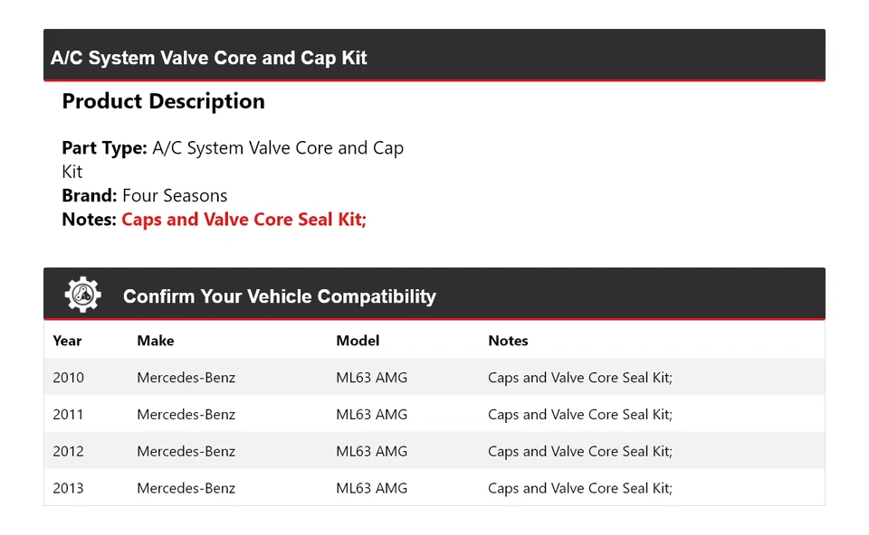 Kit de núcleo y tapa de válvula de sistema de aire acondicionado AMG para Mercedes-Benz ML63 2010-2013 4 estaciones Foto 2 de 4