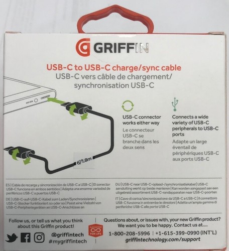 Griffin Superspeed USB-C to USB-C Charge/Sync Cable - Black (6 Ft / 1.8 meter) - Picture 2 of 2