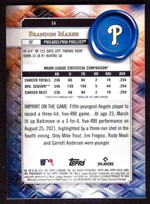 Brandon Marsh - 2022 Topps Gold Label #14 Class 1 - Rookie