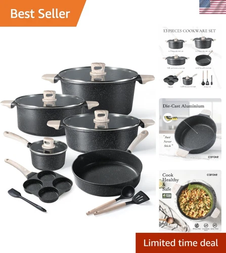 Effortless Cooking with 13-Piece Nonstick Cookware Set - Classic Black Elegance