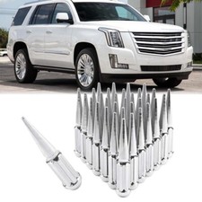 24PCS Chrome 4.4" Spline M14 x1.5 Spike Lug Nut +Key For Cadillac Escalade Sport