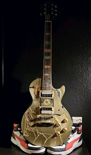 Les Paul Epiphone Guitar Gold Top Hand Made Mosaic Art "Gold Wrecker'd" Custom!