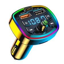 Car Music Bluetooth Car Transmitter, 7 Color LED Lights  Dual USB/Type-C Port