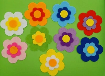HAPPY HANDVERK 54 Felt Flowers and Centres Shapes. Vibrant Colours. Applique, Felt Crafts.