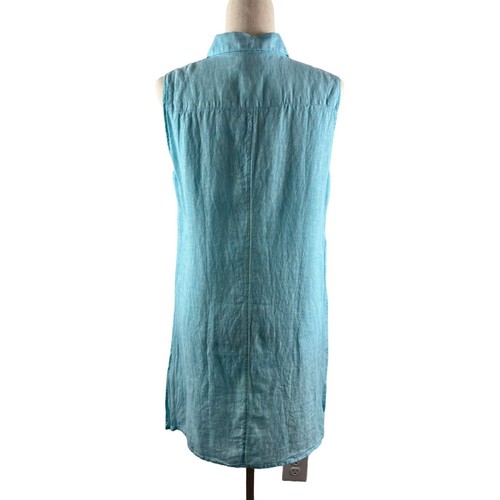 Chico’s Linen Side Slit Sleeveless Button Tunic Light Blue Size 1 Medium Coastal - Picture 4 of 9