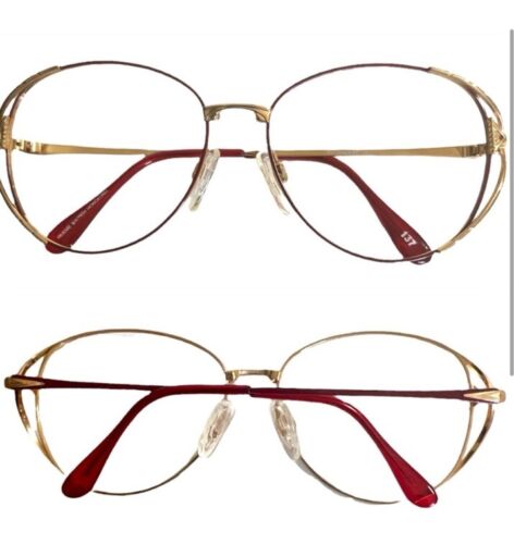 1980’s Gloria Vanderbilt Gold Metal Framed Glasses , Red/Yellow, Deadstock - Picture 2 of 4