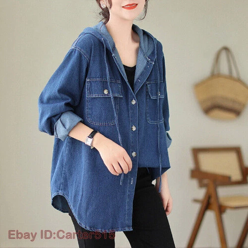 Johnature Womens Blue Denim Denim Hooded Shirt With Long Sleeves, Pockets,  And Loose Fit For Autumn 210521 From Dou003, $73.81 | DHgate.Com