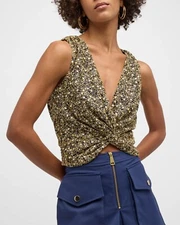 Ramy Brook Women's Virginia Mesh Sleeveless Twist-Front Blouse Top Size M $385