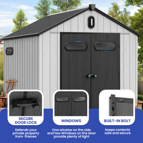Weatherproof Resin Outdoor Storage Shed HDPE 8x8 ft Lockable, Ventilated & Floor - Picture 6 of 12