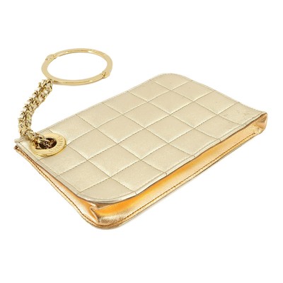 CHANEL Chocolate bar Chain Clutch Bag Leather Gold Vintage Purse  