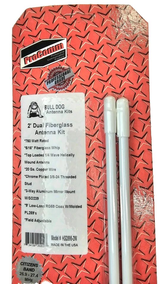 ProComm Bull Dog Antenna Kits, 2' Dual Fiberglass Antenna Kit w/ Mirror Mount - Image 2 of 4