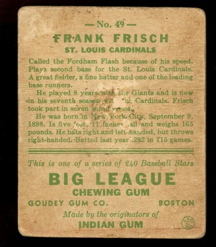 1933 Goudey 49 Frank Frisch St. Louis Cardinals HOF - Picture 2 of 2