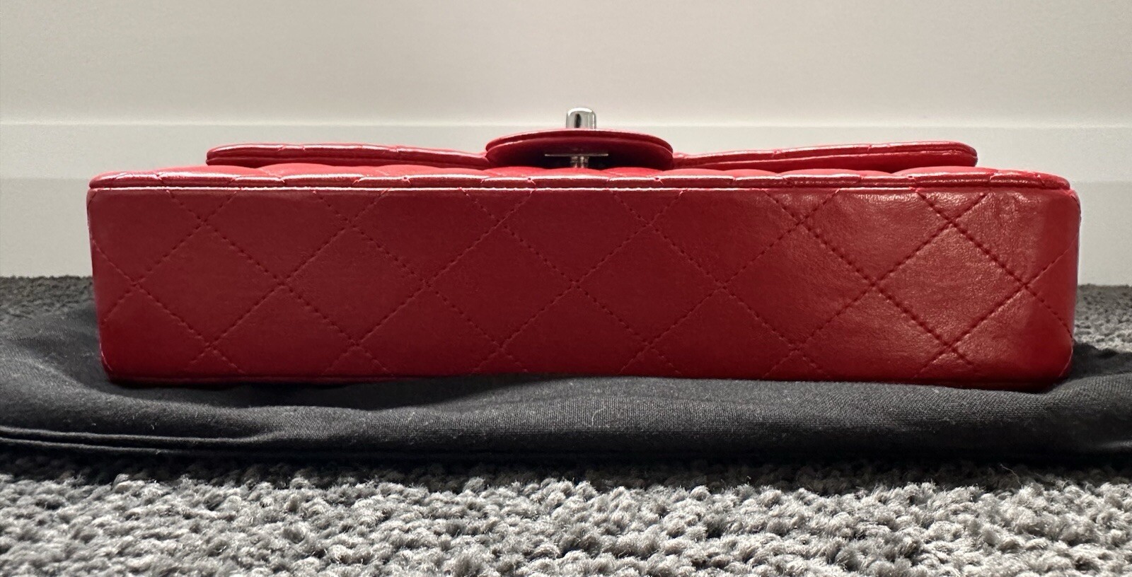 Authentic CHANEL Red Lambskin Leather Classic East West Flap Bag image 3