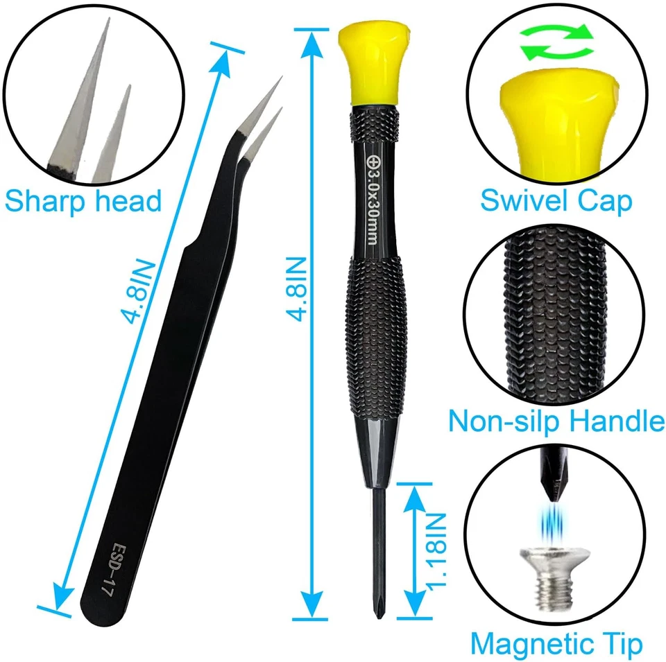 Juego de mini destornilladores magnéticos de precisión Lengnoyp de 18 piezas con pinzas Foto 3 de 4