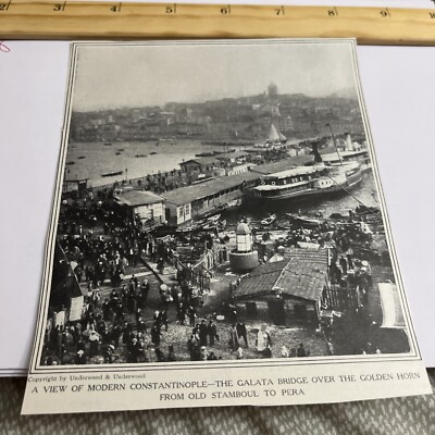 Antique 1912 Clipping: Modern Constantinople Galata Bridge from Stamboul to Pera