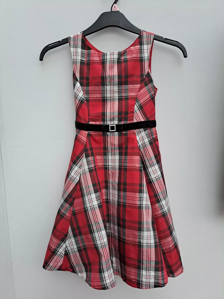 Jona Michelle Red Tartan Dress With Diamante Belt Detail Size 7 Yrs VGC