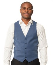 Slate Blue Textured Dress Suit Vest 5 Button V Neck Adjustable Back Strap AZAR