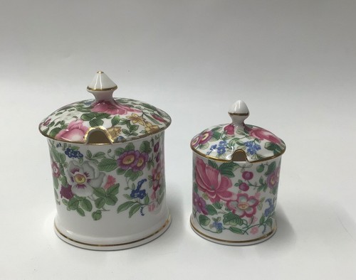 Crown Staffordshire-Thousand Flowers- Bone China Mustard/Preserve/Jam Pots x2 - Picture 2 of 14